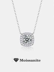 1pc 925 Silver 1 Carat 6.5mm Moissanite Square Pendant Necklace, Suitable For Women's Daily Wear, Banquet, Holiday, Valentine's Day, Mother's Day, Wedding Anniversary, Birthday Jewelry Gift