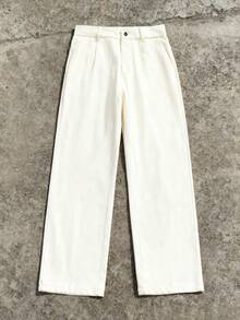 男士宽松轻便商务长裤，涤纶阔腿裤，直筒正装裤，直筒休闲裤，纯色西装裤 - 杏色 - 查看 2