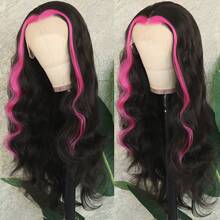 13X4 Free Part Black Green Highlights Body Wave Lace Front Wigs Pre Plucked Soft Long Wavy Hair Wigs Heat Resistant Wave Wigs Glueless Christmas Wig Long Wavy Synthetic Lace Front Wigs For Women Perfect For Daily Wear & Parties - 挑染粉色 - 查看 5