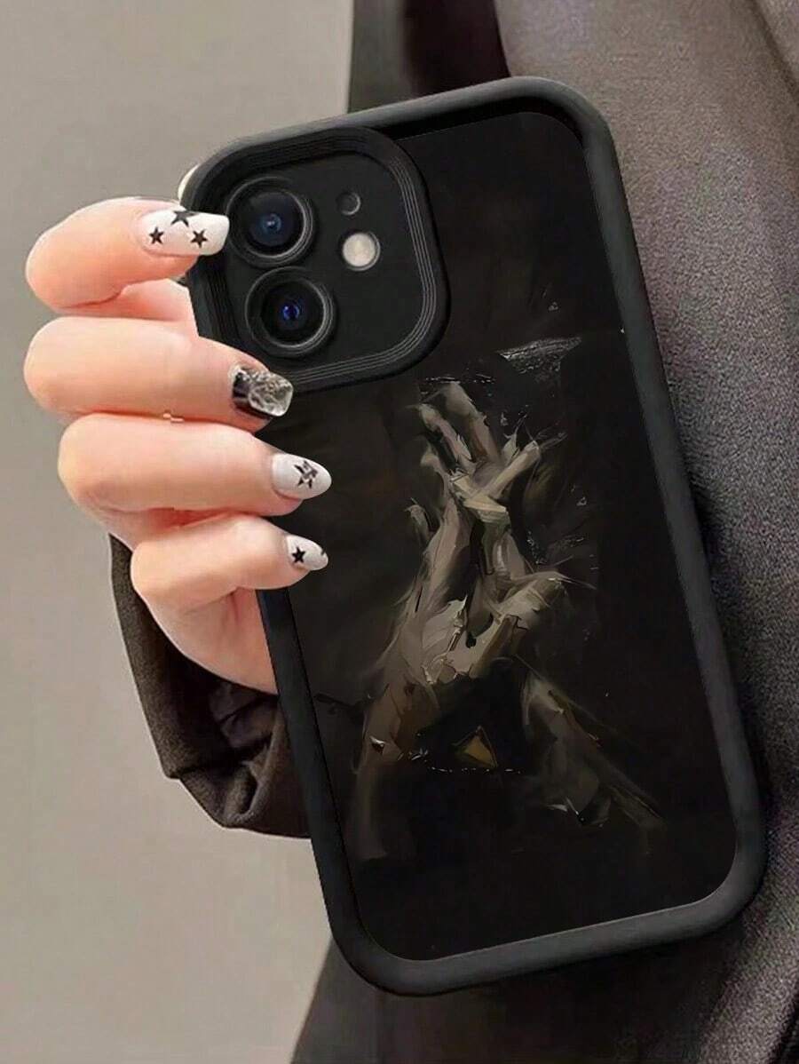 An Oil Painting Style Phone Case With Two Hands And A Stylish Design Suitable For IPhone17/IPhone17 Air/IPhone17 Pro/IPhone17 Pro Max/16 Pro Max/15 Pro Max/14 Pro Max/13 Pro Max/12 Pro Max/11 Pro Max - Black - View 1