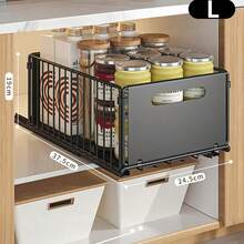 1 pezzo di organizer sottolavello con design estraibile e pellicola adesiva - Robusto ripiano portaoggetti in metallo, organizer salvaspazio per lavello per cucina, bagno, dispensa - Facile installazione, senza attrezzi richiesti, moderna finitura nera, organizer per lavello da cucina, contenitore per bagno, elegante aspetto metallizzato, montaggio senza attrezzi, ripiani estraibili