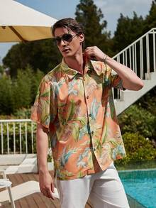 Men's Hawaiian Floral Shirts Silk Short Sleeve Button Down Casual Tropical Beach Holiday Shirtshalloween - 深藍色 - 查看 10