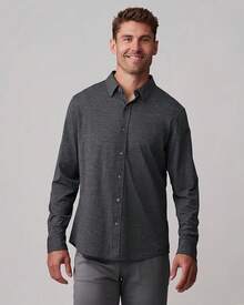 Camisa de oficina para hombre, camisas de vestir de rendimiento para hombre, lavables a máquina, resistentes a las arrugas, corte slim fit con botones - Cuadros azul marino/grises - Ver 7