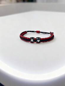 1pc Black Letter Heart Couple Bracelet, Handmade Woven Bracelet Representing Love, Adjustable Length, Gift For Mom, Sister, Daughter, Mother's Day, Christmas, Jewelry, Accessories