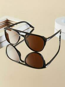 1pc Women's Fashion Glasses, New Double-Bridge Vintage Large Frame Personalized Versatile Face-Flattering Accessory Suitable For Daily, Outdoor, Cycling, Sun Protection, Stage Performance, Party