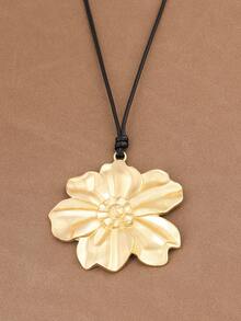 1 pezzo Collana alla moda con ciondolo floreale boho grande e minimalista, finitura opaca oro, corda di cera, adatta per uso quotidiano da donna, catena da 28" + 2" estensibile