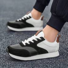 Zapatos deportivos versátiles para hombres - Diseño de cordones de corte bajo, suela acolchada de EVA - Negro/Blanco - Zapatos ligeros para fitness, running y uso casual - Parte superior de PU transpirable, suela antideslizante - Adecuado para ocasiones casuales y formales - Estilo de ropa de calle de moda