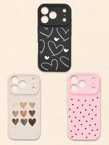 Casing Ponsel Silikon Motif Hati Hitam Putih Merah Muda 3pcs Aneka Warna, Kompatibel dengan iPhone & Galaxy Smartphone, Hadiah Musim Semi, Versi Internasional, Bukan Versi Domestik - MultiWarna - View 35