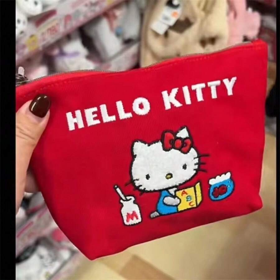 Retro rote Kawaii Sanrio Hello Kitty Kosmetiktasche Handtasche Mode Charm Mädchen Große Kapazität Aufbewahrungstasche Lippenstifttasche Geburtstagsgeschenke