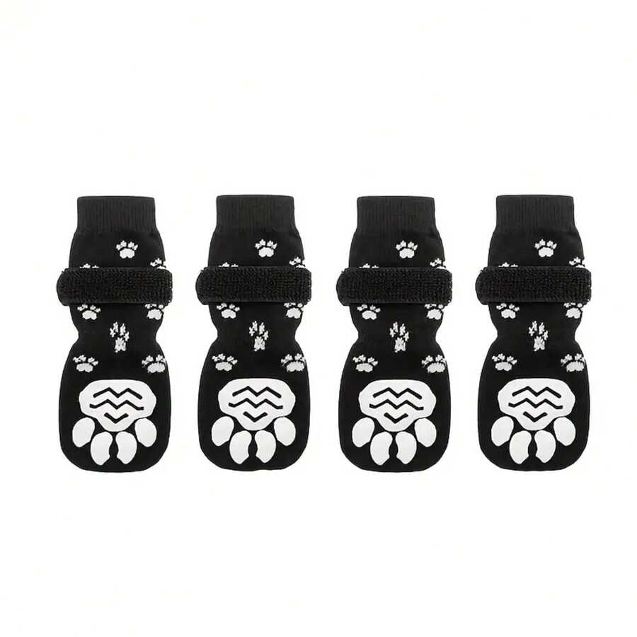 4 Waterproof Non-Slip Dog Socks, Pet Shoes, Breathable Outdoor Accessories - màu đen - Xem 1