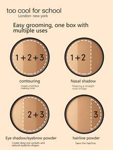 Too Cool For School K-Beauty Matte Powder Contour Palette, Includes 1 Brush, Lightweight, Smooth, Silky Texture With Mirror, Sculpts Facial Contours, Natural Gradient, Bronze Tone Palette, Suitable For Daily Use, Festivals, Christmas, Birthday Parties, Graduations, Gatherings, Fashion Makeup - Coffee - View 4