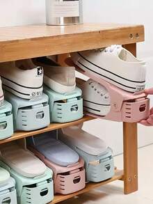 Pacote de organizador de espaço para sapatos de plástico, ajuda a economizar espaço, prateleira ajustável de altura para sapatos de segunda geração, prateleira para armazenamento de sapatos, suporte para sapatos de camada dupla, prateleira para armazenamento de sapatos, prateleira para chinelos