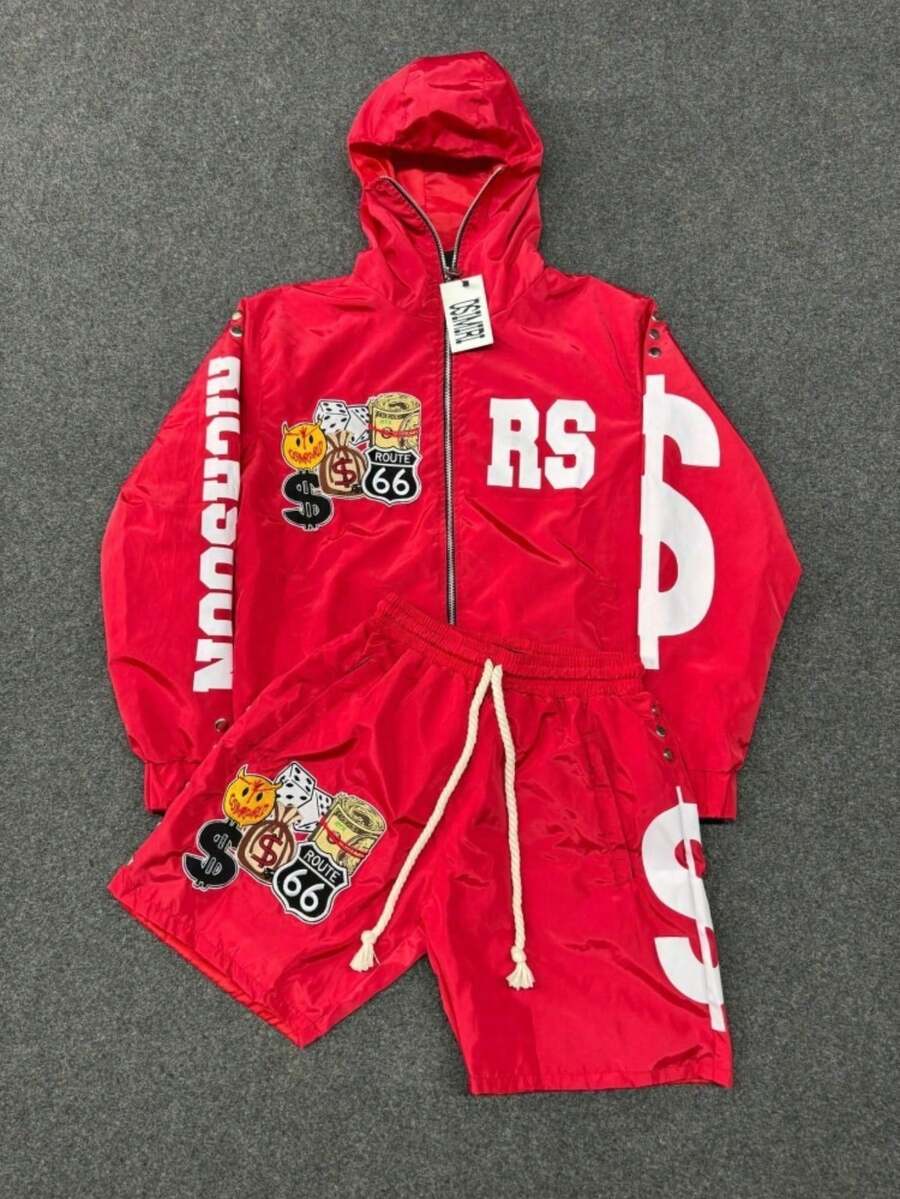 Autumn And Winter Vintage Zipper Loose And Versatile Sweater For Men And Women, Street Hooded Top And Pants Two-Piece Set - Red - View 1