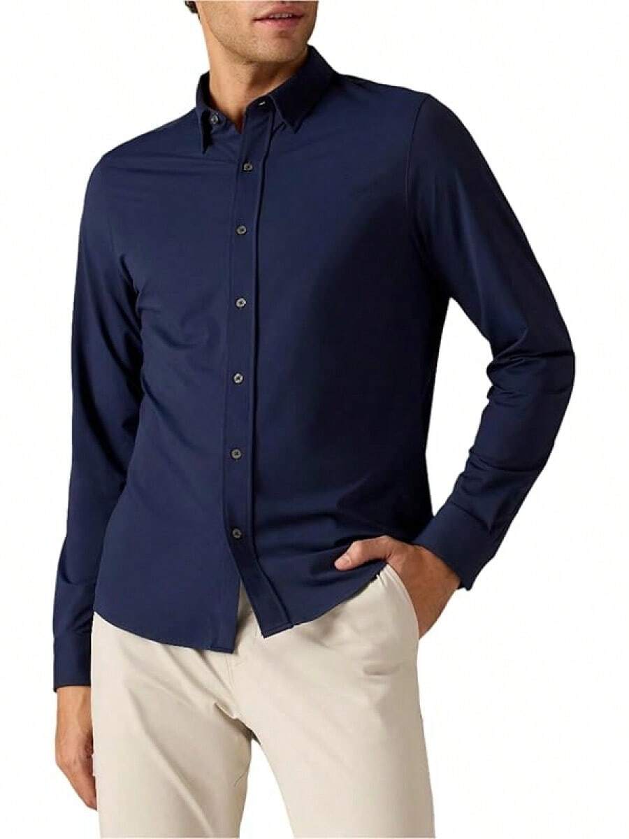 Men's Commuter Shirt, Performance Dress Shirts For Men, Machine Washable, Wrinkle Resistant, Slim Fit Button Down Shirthalloween - Navy - View 1