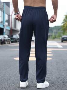 Men's Lightweight, Breathable, Quick-Dry Zipper Pocket Sports Pants, Fashionable Versatile All-Match Long Trousers For Summer - Navy Blue - View 6