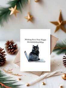 1 Stück, verspielter Katze auf Laptop Geburtstagskarte, hochwertige Papier Grußkarte mit Umschlag, humorvolle Wünsche für Familie, Freunde, Sohn, Tochter, Freundin, Klassenkameraden, für alle Anlässe - Verschiedenfarbig - Übersicht 13