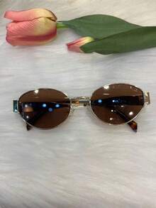 Sunglasses 2024 New Metal Female Internet Celebrity Street Photography Sunglasses Retro Lisa Same Style Selfie Mirror - 鏽棕色 - 查看 2