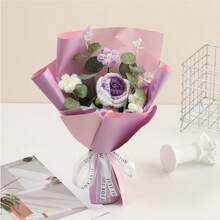 Ramo de flores de ganchillo Flor de punto Decoración del hogar Regalo del día de la madre Flores artificiales para el cumpleaños del día - Morado - Ver 9