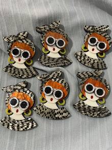 1 件复古风格简约时尚眼镜佩戴女孩格纹衬衫胸针，复古独特西装或围巾装饰配件连衣裙配饰衣服包饰学校办公室配饰衬衫夹克珠宝圣诞节万圣节衣服别针有趣可爱教师礼物