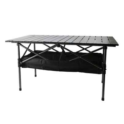 Mesa plegable portátil para exteriores con almacenamiento - Negro ABS, Fácil de instalar, Ideal para camping, barbacoas y pícnic, Base de pata duradera, Diseño moderno, Comedor al aire libre | Acabado negro elegante | Construcción duradera, Muebles de camping