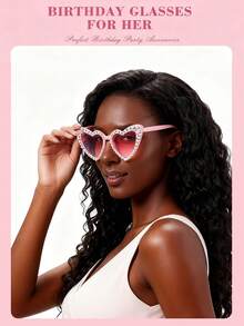 一副粉色心形渐变镜片“生日女王”眼镜，生日派对礼物，女士超级英雄服装配饰 - 彩色 - 查看 6