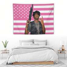 Playboi Rapper Carti American Flag Tapestry. Pink Gift. Easy Hang, Durable. Ideal For Living Room. Bedroom. Man Caves, Dorm Decor. Outdoor Parties. - Pink - View 6