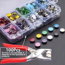 52/102/202 件多功能缝纫按扣套件,带手压钳 - 防锈、耐用合金五爪按扣,多种颜色可选,适用于服装修补和装饰、服饰配件 | 鲜艳的色彩 | 合金按扣 - 彩色 - 查看 18
