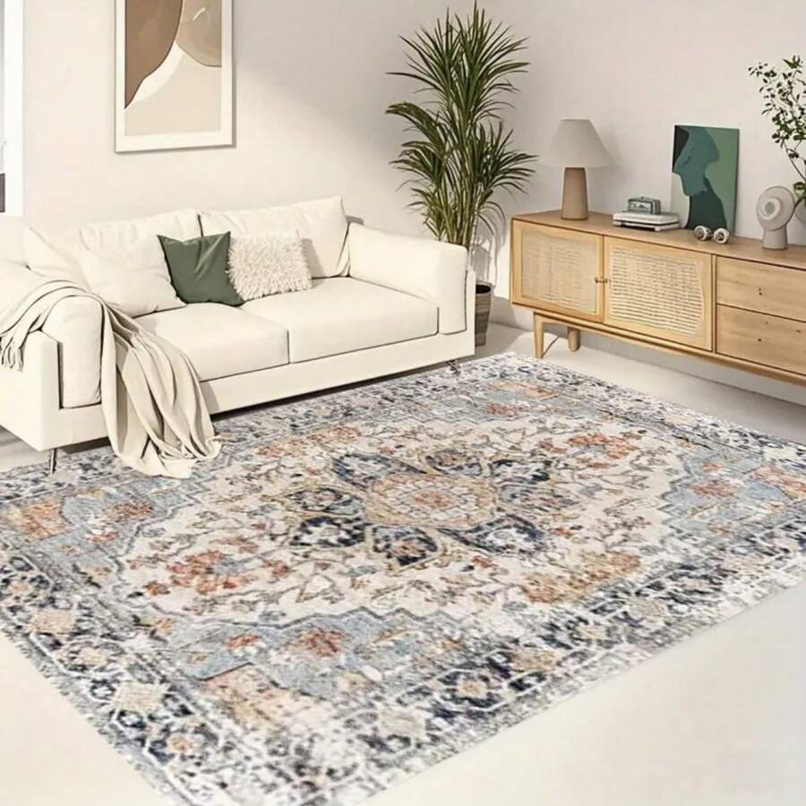 1 pièce Tapis de style vintage, en polyester lavable en machine, design bohème doux, convient pour le patio, le jardin, le camping-car et l'intérieur - idéal pour le salon, le solarium, les sols en bois dur. Tapis de cuisine pour la décoration de Noël