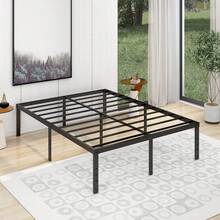 Alazyhome - Marco de cama de metal de 18 pulgadas, tamaño, plataforma resistente, soporte de listones de acero sin ruido, fácil montaje, sin ruido, no requiere somier, color negro - aire - Ver 4