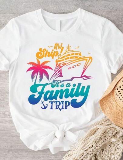 Debbib Shir  Aw Ship I A Family TFamily Cruise Shir  Color BlackWhite  Size Various.Jpg220g Heavy-Duty Pure Cotton T-Shirt, Fashionable And Comfortable Wo's Cotton T-Shirt, Suitable For Weekends, Travel, Shopping, Outdoor Activities Or Leisure, High-Quality Durable Fabric Suitable For All Seasons, Fashionable Top,