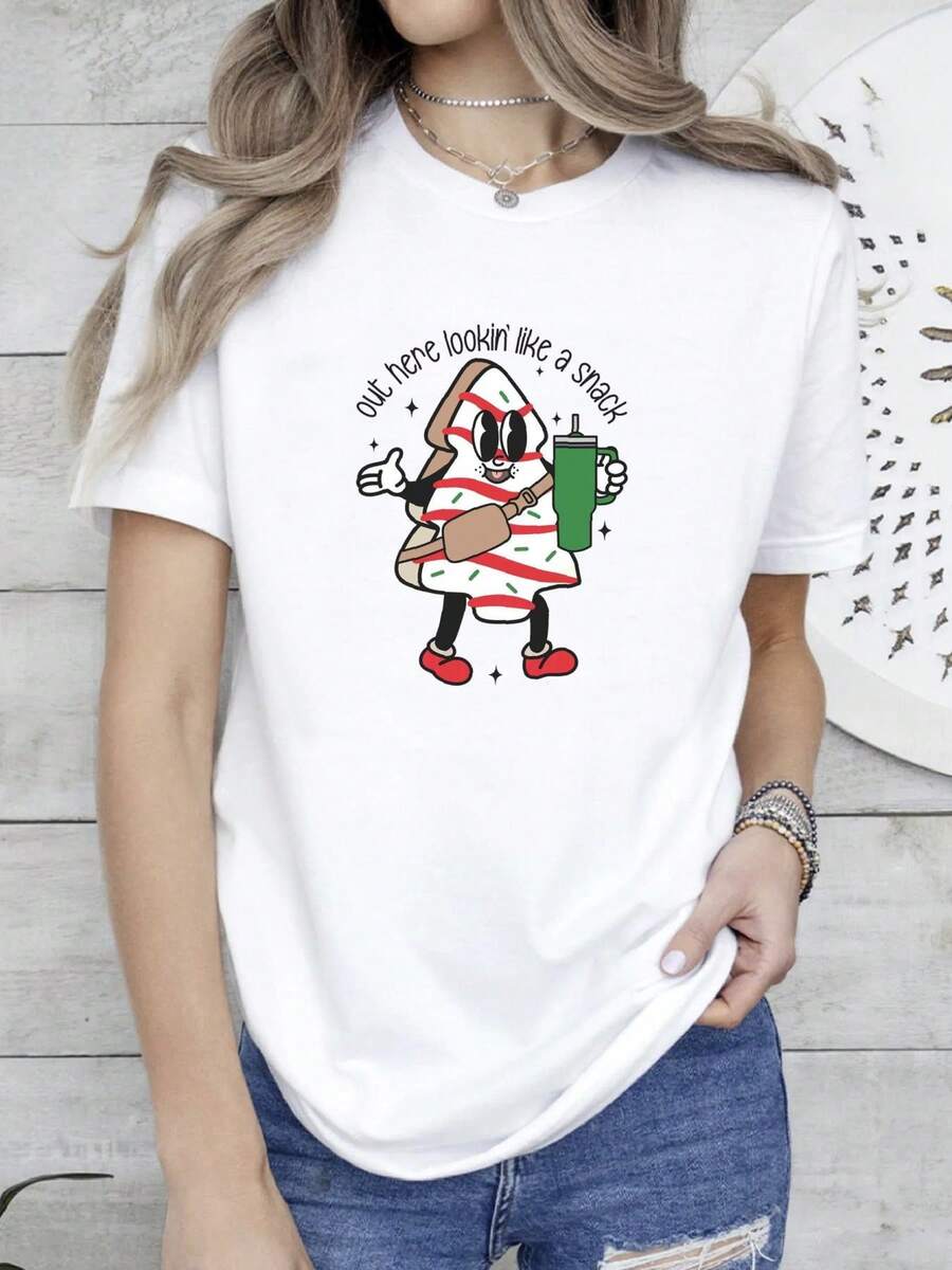 180g pure Cotton ® Out Here Lookin Like A Snack Shirt, Christmas Tree Cake Shirt, Holiday Shirt, Christmas Tree Shirt, Cake Lover Shirt Unisex T-Shirt For Women Casual Print Round Neck Short Sleeve fashion Stretched Soft designer clothes Stylish Casual Breathable - Blanco - Ver 1