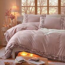 Merryword% Cotton Ruffled Duvet Cover Set King, White Shabby Chic Farmhouse Bedding Set French Country Cute Comforter Cover