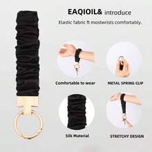 Wristlet Keychain Stretchy Key Chain Car Keys With D - Ring Scrunchie Keychain Wristlet Cute Wrist Lanyard - Black - View 6