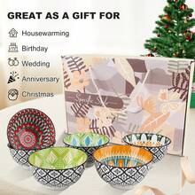 6 Pcs Colorful Ceramic Rice Bowl Set,10 Oz 4.75'' Porcelain Kitchen Dessert Soup Serving Bowls For Snack Salad Ice Cream Pasta Cereal,Microwave And Dishwasher - 彩色 - 查看 7