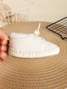 1 Pair Boys' Solid Color PU Elastic Band Design Flat Bottom Plush Lining Casual Sneakers, Suitable For Winter