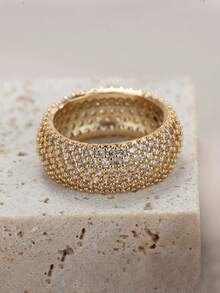 1pc 18K Gold Plated 5-Row Cubic Zirconia Ring, Suitable For Men And Women Daily Wear And Gift