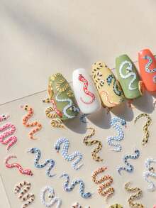 1 miếng dán móng tay dập nổi 5D, họa tiết rắn nhiều màu sắc thời trang, tự dính, dụng cụ làm móng DIY, phụ kiện móng tay dễ thương, miếng dán móng tay - Nhiều màu - Xem 5