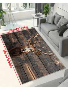 1 covor rustic cu cap de cerb, fabricat din poliester, fundal din lemn, preș de ușă în stil natural, lavabil la mașină, decor pentru casă și bucătărie, cadou excelent de Crăciun
