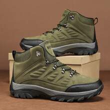 Botas de senderismo retro para hombres - Cálidas, duraderas, antideslizantes con soporte elástico para el tobillo | Parte superior de PU y suela de goma | Cierre de cordones | Adecuado para aventuras en todas las estaciones, zapatos para camping al aire libre, suela duradera