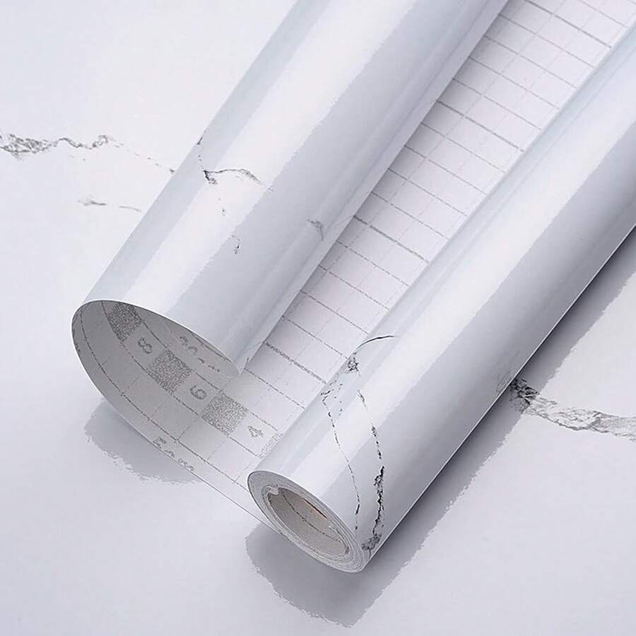 Papel Tapiz,60cm*1000cm Autoadhesivo Marmol Papel de Contacto,Prueba de aceite Vinil Marmol,Papel de Granito,Pelar y Pegar Para Muebles de Gabinete de Encimera de Cocina Encimera (Negro) - Blanco - Ver 1