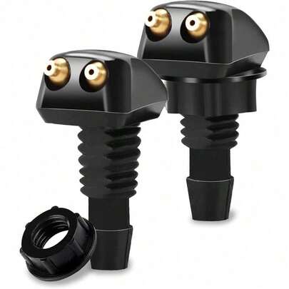 2PCS Car Front Windshield Washer Nozzles, Windshield Sprayer Nozzle, Windshield Spray Nozzle Wiper Spray Washer Jet, Car Accessories Double Hole Straight Column Spray Nozzle For Most Vehicles