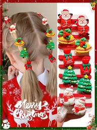 10 ชิ้น คละแบบเทศกาล ซานตาคลอส, ต้นคริสต์มาส, ตุ๊กตาหิมะ, ถุงน่องคริสต์มาส ดีไซน์ ยางมัดผม, ของขวัญปาร์ตี้คริสต์มาสน่ารักสำหรับเด็กผู้หญิง