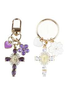Christian Themed Cross, Heart And Flower Charm Keychain - Suitable For Wallet, Backpack, Earphone Case Decoration, With Keyring, Applicable For Luggage And Car - Integrated Ornament Combining Floral And Romantic Elements, Ideal For Women's Day Gift, Faith Jewelry Pendant Decoration, Multifunctional Mountaineering Keychain, Unique Stationery, Backpack Accessory, Perfect Birthday Gift And Educational Tool - Multicolor - View 16