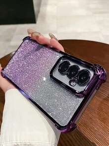 亮片、水钻手机壳，适用于 17/17 Air/17 Pro/17 Max - 6D四角闪粉防摔手机壳，电镀保护边框，黑色/银色/粉色/紫色/蓝色可选，防摔保护套，时尚达人必备，兼容Galaxy S25 S24 S23 S22 S21 A54 32 71 03S，兼容OPPO多系列手机 - 粉色 - 查看 3