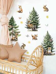 Cartoon Fox, Hedgehog, Pine Tree Wall Decals, Decorative Wall Stickers For Kids Room, Nursery, PVC Removable Wall Arts, Posters, Animals