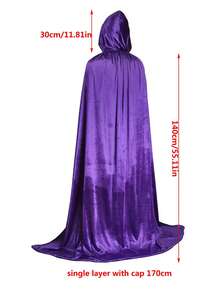 1 pezzo Mantello con cappuccio viola per adulti unisex adatto per feste, Ognissanti, costume da vampiro, realizzato in velluto, lunghezza totale 1,7m