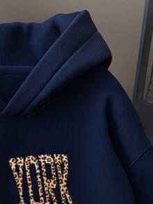 1 Pieza Sudadera Hoodie casual, básica, deportiva y cómoda con forro térmico para ser calida con Capucha y bolsillo de canguro de hombros caídos con cordón ajustable lisa unicolor en varios colores solidos cómoda para salir con los amigos o estar en casa esta navidad, época de frio, otoño o primavera - Azul Marino - Ver 3
