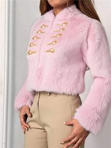 Novedades otoño/invierno Ropa de abrigo para mujer Chaqueta corta con ribete de piel Diseño cruzado Forro polar grueso para proteger del frío Cierre con cremallera y bolsillos Elegante estilo bohemio Y2K Informal, sensual, ropa para estar en casa, salidas, vacaciones, fiestas Prendas de punto cálidas a rayas Pantalones con motivos bordados Adecuado para Navidad, Halloween, Año Nuevo, Día de Muertos, citas, cumpleaños, bodas - Rosa - Ver 3