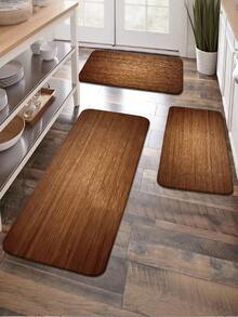 1pc Faux Wood Grain Design Kitchen Mat, Brown Wooden Texture Background, Absorbent Non-Slip Kitchen Carpet, Water & Oil Absorbent, Quick Dry Kitchen Floor Mat, Indoor Entrance Doormat, Odorless Soft Thick Kitchen Floor Pad, Small Kitchen Rug, Non-Slip Kitchen Decor Carpet, Easy To Clean Entryway Welcome Mat, Suitable For Living Room, Dining Room, Kitchen, In Front Of Sink - Multicolor - View 1