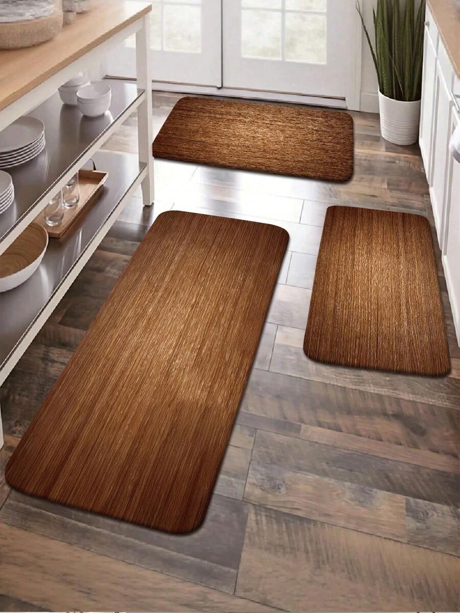 1pc Faux Wood Grain Design Kitchen Mat, Brown Wooden Texture Background, Absorbent Non-Slip Kitchen Carpet, Water & Oil Absorbent, Quick Dry Kitchen Floor Mat, Indoor Entrance Doormat, Odorless Soft Thick Kitchen Floor Pad, Small Kitchen Rug, Non-Slip Kitchen Decor Carpet, Easy To Clean Entryway Welcome Mat, Suitable For Living Room, Dining Room, Kitchen, In Front Of Sink - Multicolor - View 1